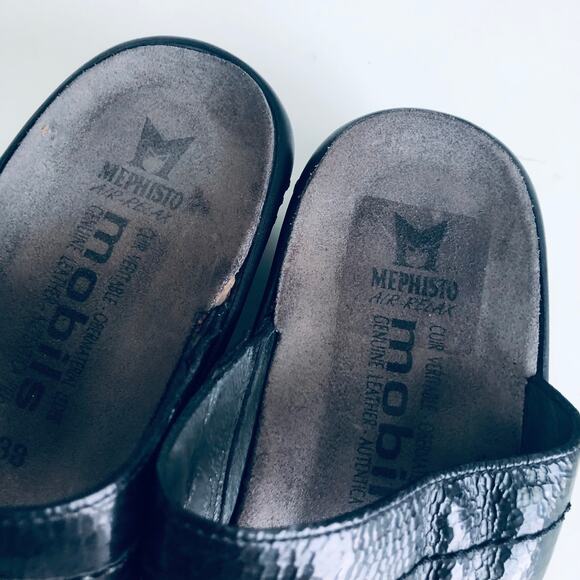 Mephisto Mobil's Air Relax Women's 38 Two Strap Black Leather Orthotic Sandals - Picture 5 of 11